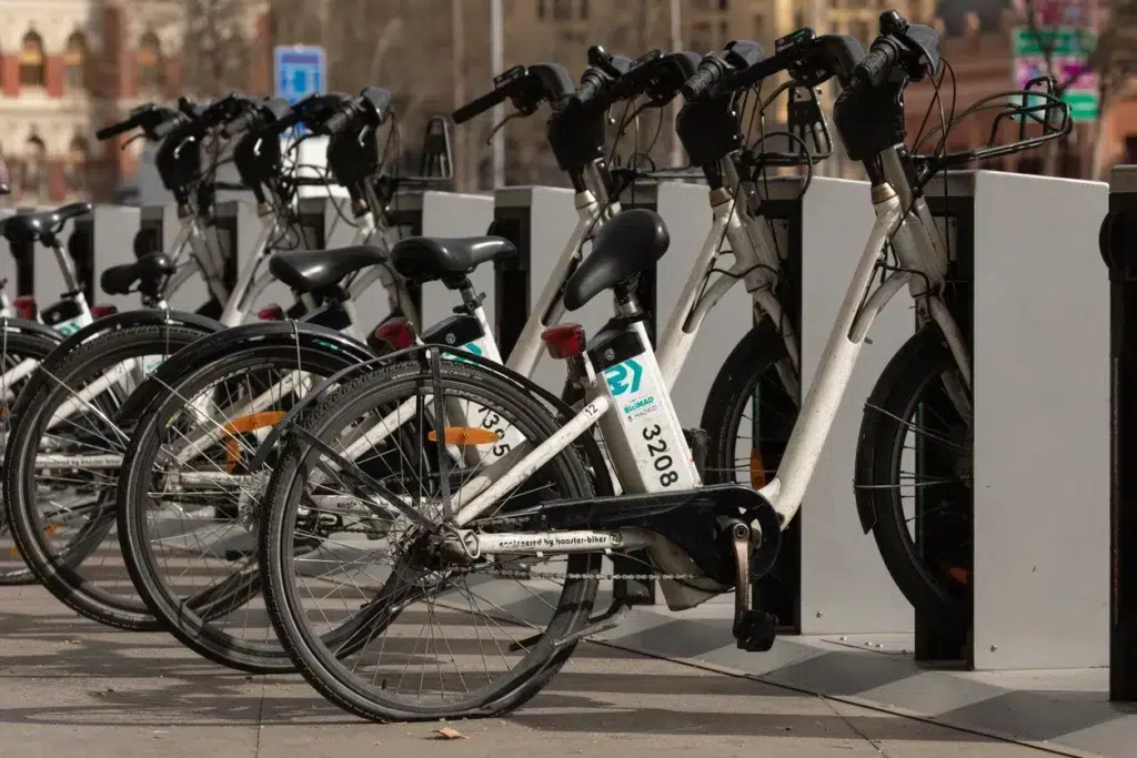 Queue of parked electric bikes
